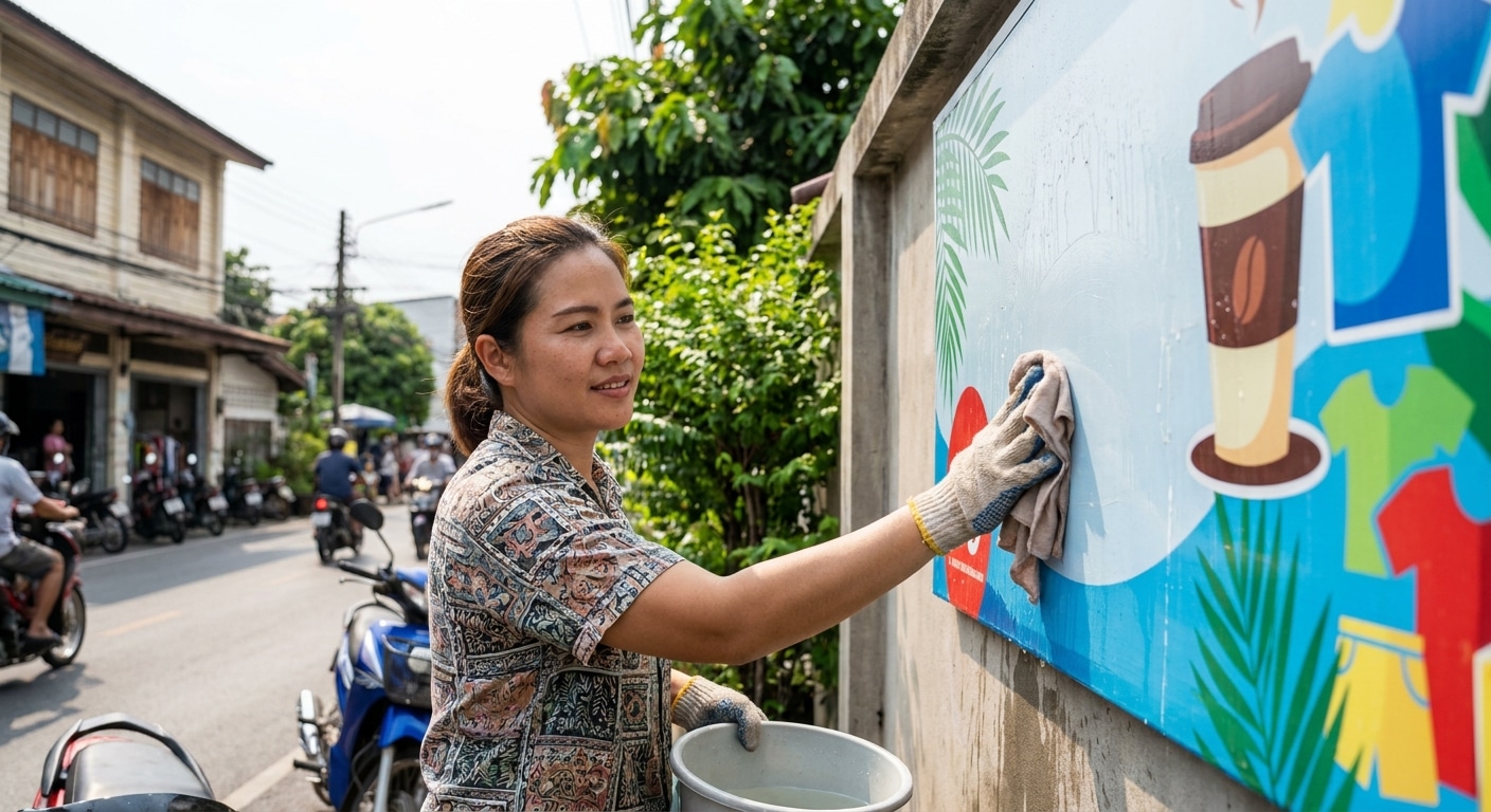 วิธีดูแลป้ายไวนิลหน้าร้าน ให้สีสดทนแดดทนฝน ยืดอายุใช้งาน - outdoor-vinyl-signage-maintenance