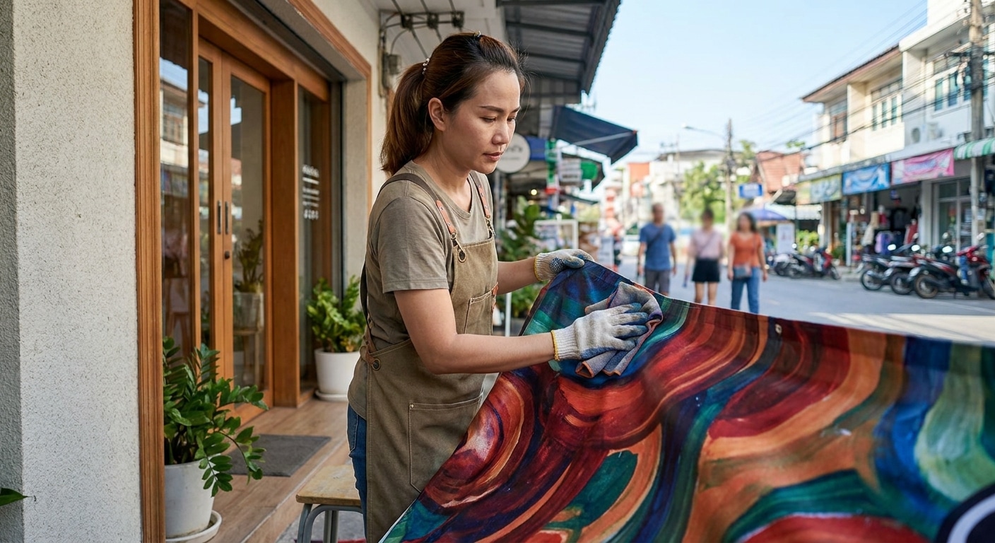 วิธีดูแลป้ายไวนิลและป้ายโฆษณาให้สีสดทนแดด ฉบับ SME - outdoor-vinyl-signage-maintenance