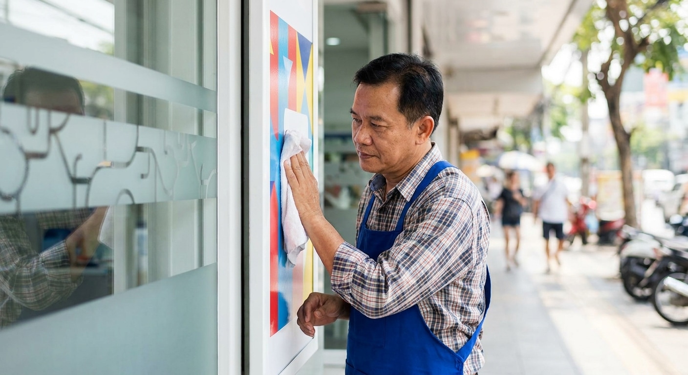 วิธีดูแลป้ายไวนิลและสติ๊กเกอร์หน้าร้านให้สีสด ทนแดดทนฝน - outdoor-vinyl-sticker-maintenance