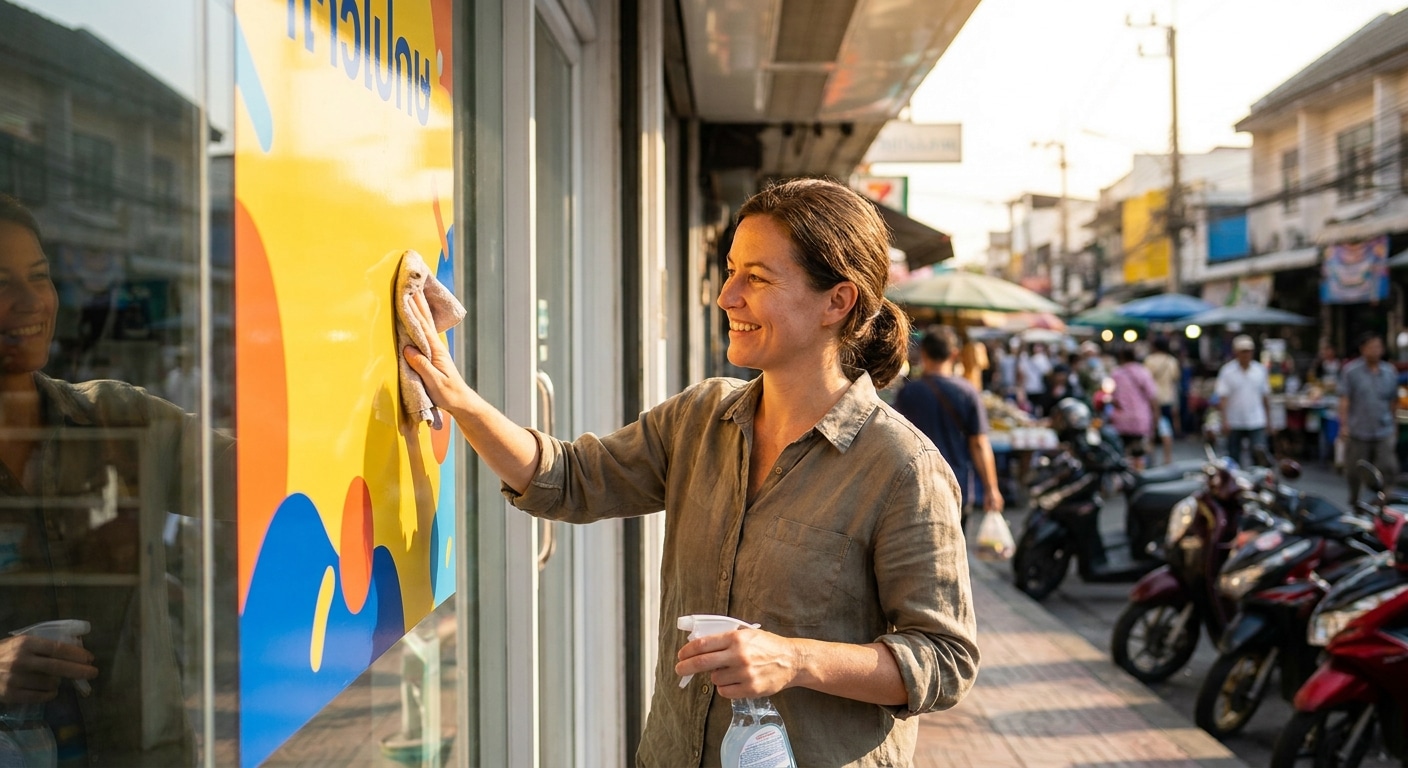 วิธีดูแลป้ายไวนิลและสติ๊กเกอร์หน้าร้านให้สีสดสู้แดด - outdoor-vinyl-sticker-maintenance