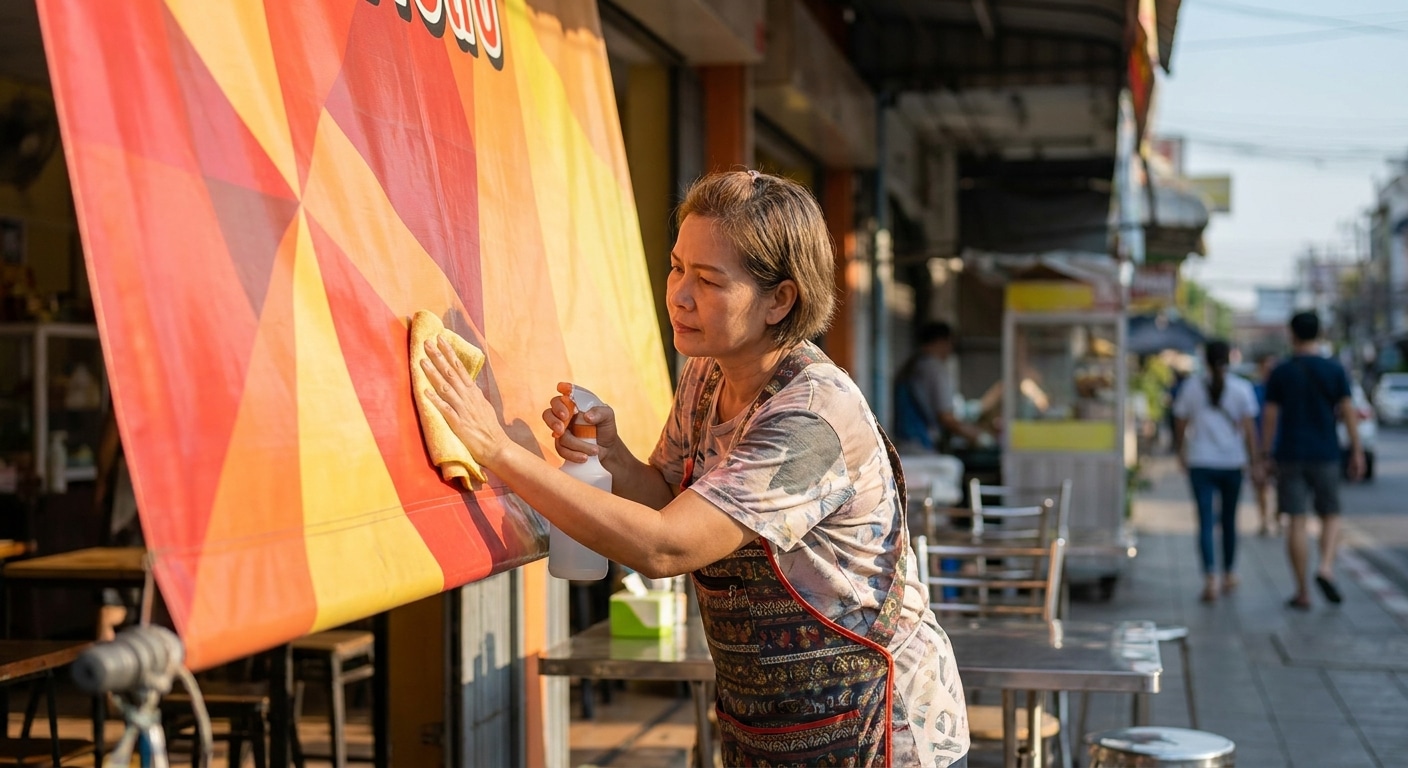 วิธีดูแลป้ายไวนิลและสติ๊กเกอร์หน้าร้าน ให้สีสดสู้แดด - outdoor-vinyl-sticker-maintenance