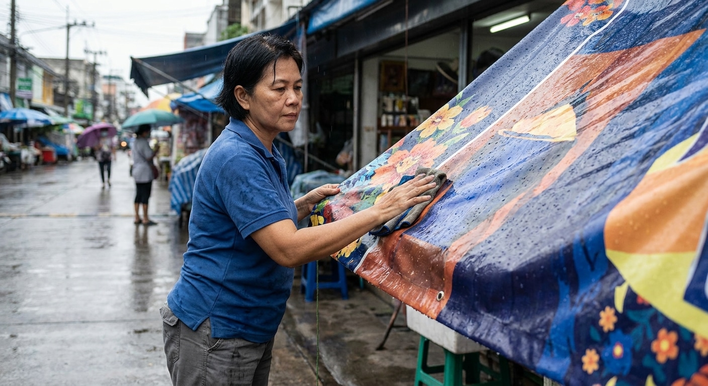 วิธีรับมือหน้าฝน! ดูแลป้ายโฆษณาและไวนิลให้สีสดทนนาน - rainy-season-signage-maintenance
