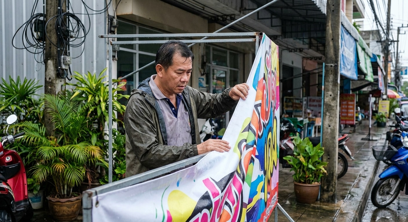 รับมือหน้าฝน! วิธีดูแลป้ายโฆษณาและป้ายไวนิลให้สีสดทนทาน - rainy-season-signage-maintenance
