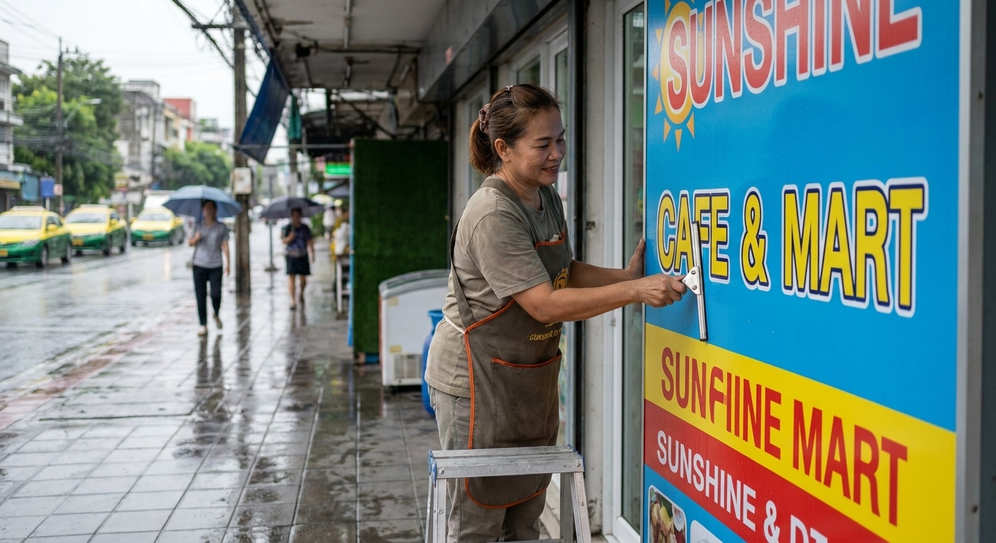 ทริคดูแลป้ายไวนิลและสติ๊กเกอร์รับหน้าฝน สีสดทนนาน - sign-sticker-rainy-maintenance
