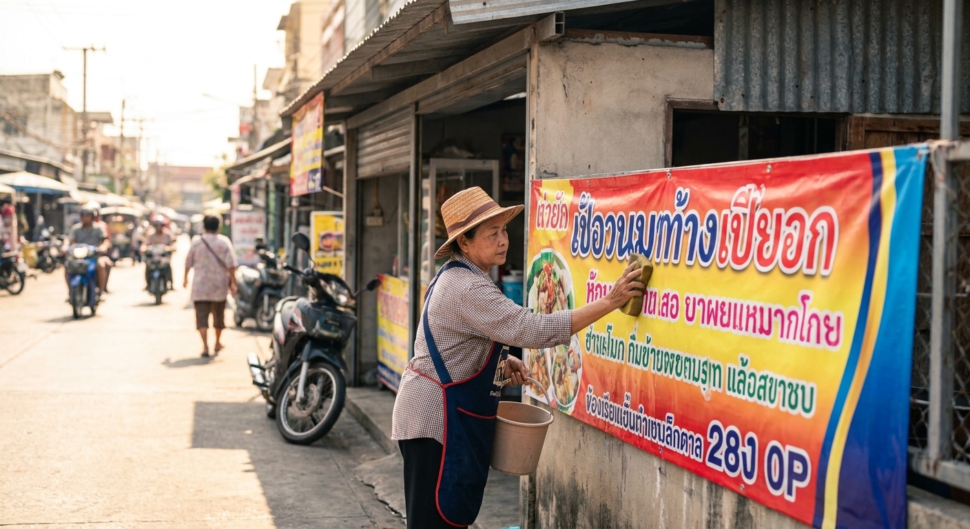 วิธีดูแลป้ายโฆษณาและสติ๊กเกอร์หน้าร้านให้ทนแดดทนฝน - signage-sticker-maintenance-tips