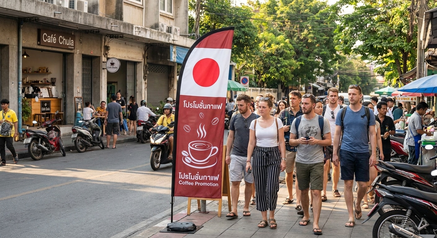 เทคนิคดึงลูกค้าหน้าร้านด้วย Standee และธงญี่ปุ่นฉบับ SME - standee-offline-marketing-tips