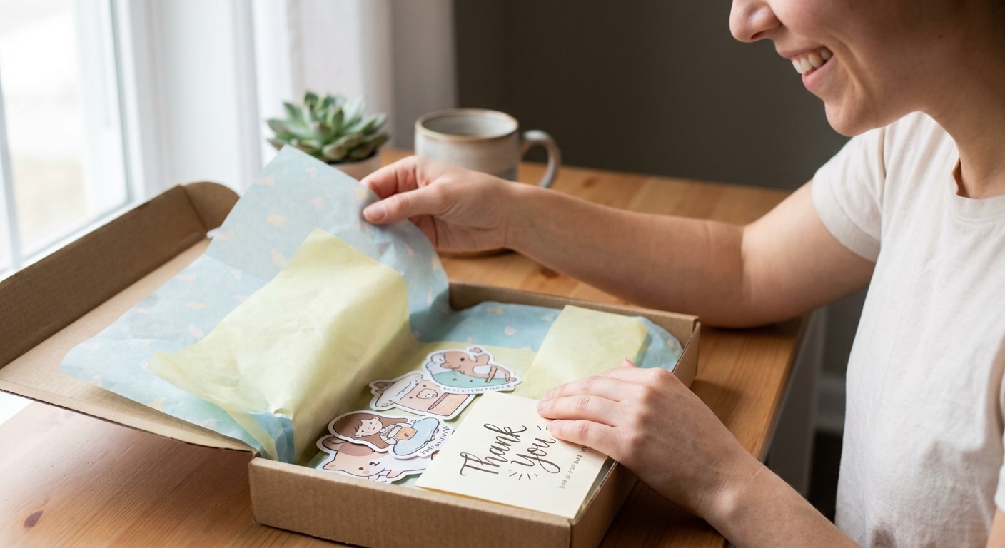 เทรนด์แบรนดิ้ง 2026! ดันยอดขายด้วย Unboxing Experience - unboxing-experience-branding-sticker