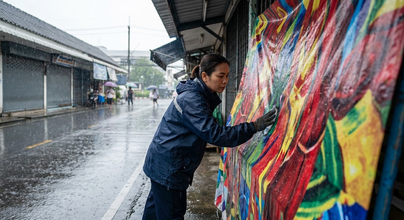 รับมือหน้าฝน 2026! ทริคดูแลป้ายไวนิลหน้าร้านให้สีสด ไม่ซีด - vinyl-banner-maintenance-rainy-season