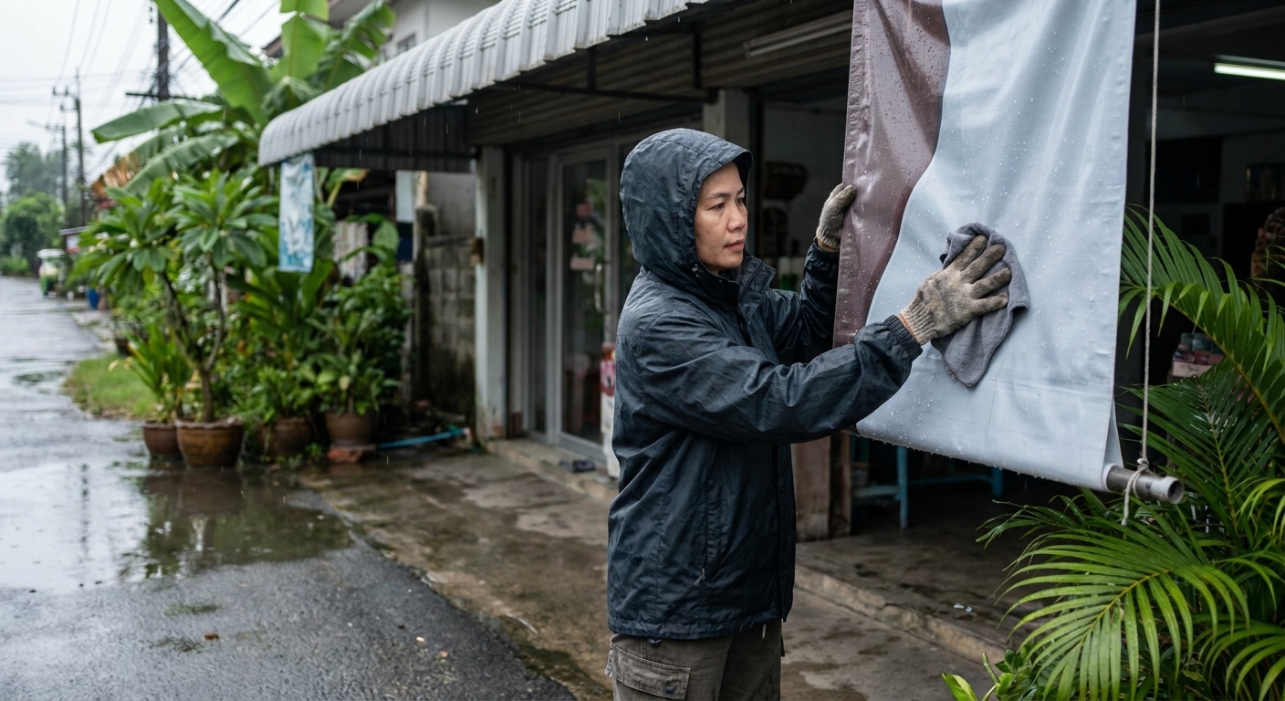 เทคนิคดูแลป้ายไวนิลหน้าฝน ยืดอายุการใช้งาน สีไม่ซีด - vinyl-banner-maintenance-rainy-season
