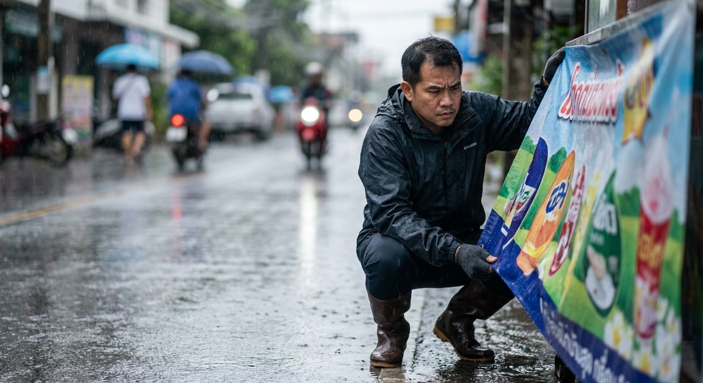 วิธีดูแลป้ายไวนิลหน้าฝน 2026 ยืดอายุใช้งาน สีสดทนทาน - vinyl-banner-rainy-season-maintenance