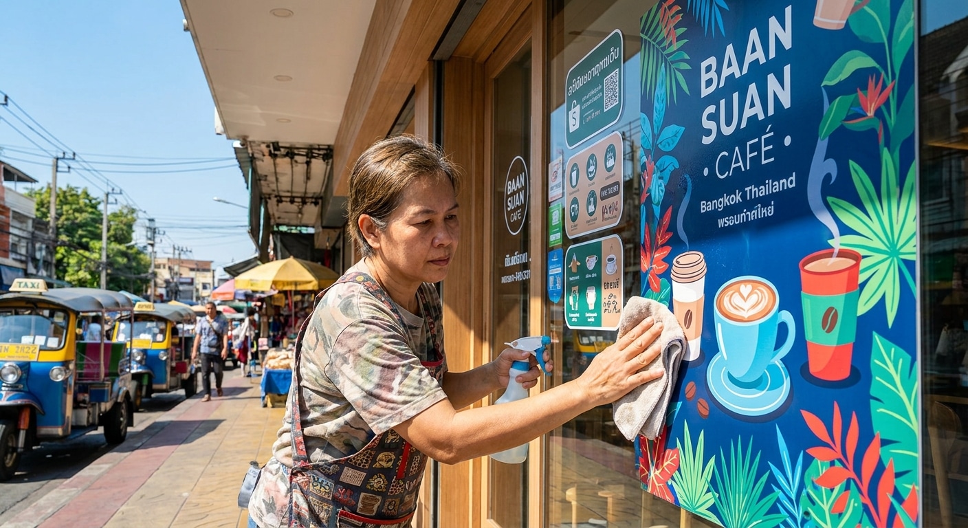 เคล็ดลับดูแลป้ายไวนิลและสติ๊กเกอร์หน้าร้านให้สีสดทนแดด - vinyl-banner-sticker-maintenance-tips