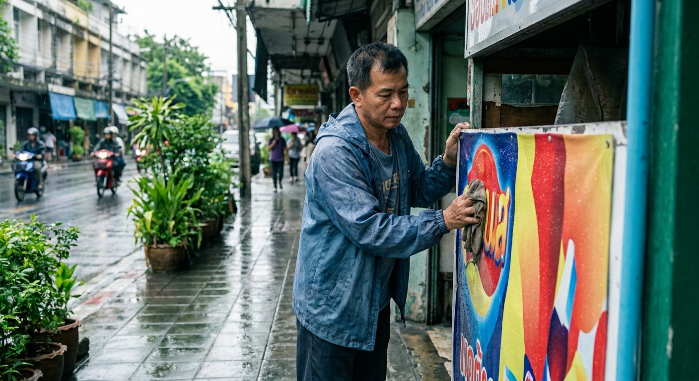รับมือหน้าฝน! วิธีดูแลป้ายไวนิลหน้าร้านให้สีสด ทนแดดทนฝน - vinyl-sign-maintenance-rainy-season