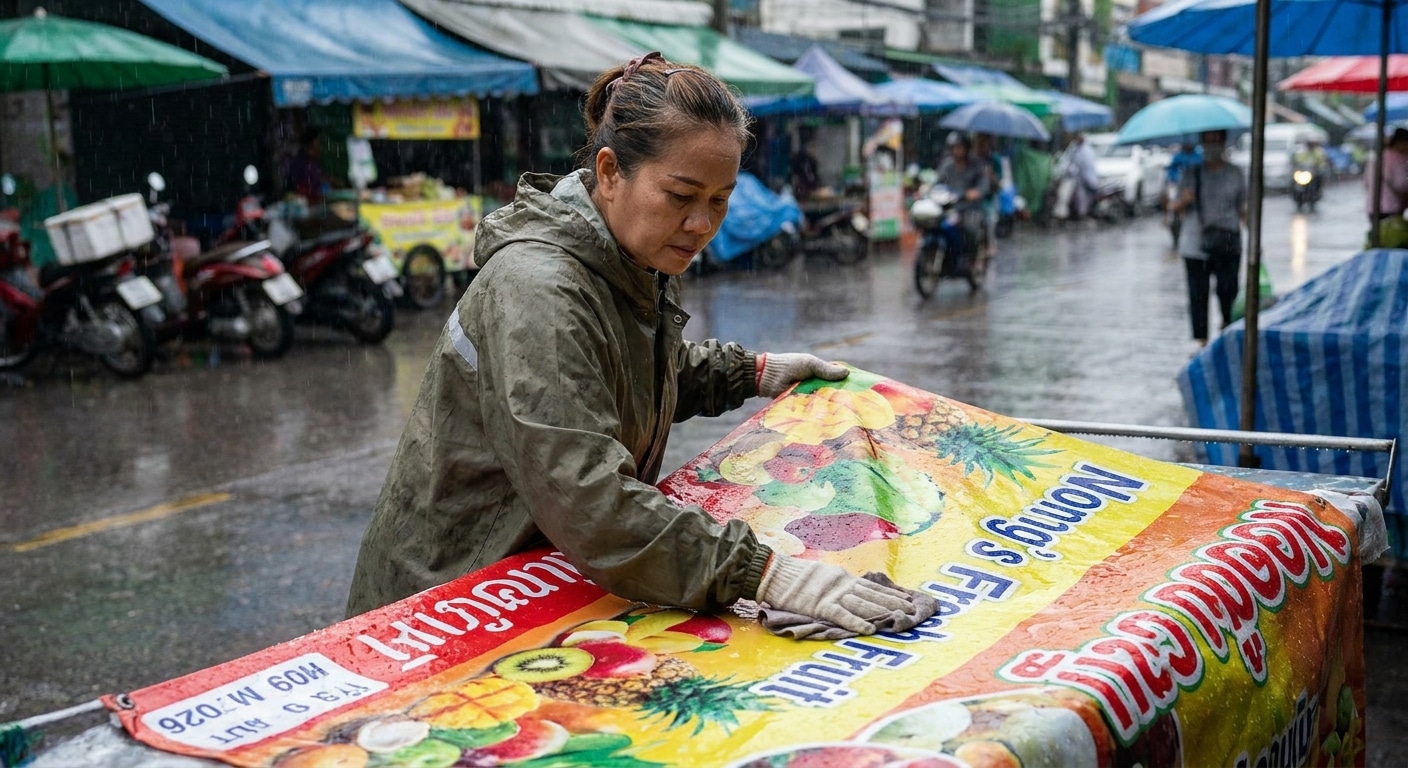 เคล็ดลับดูแลป้ายไวนิล-สแตนดี้ช่วงหน้าฝน ให้สีสดทนทาน - vinyl-sign-maintenance-rainy-season