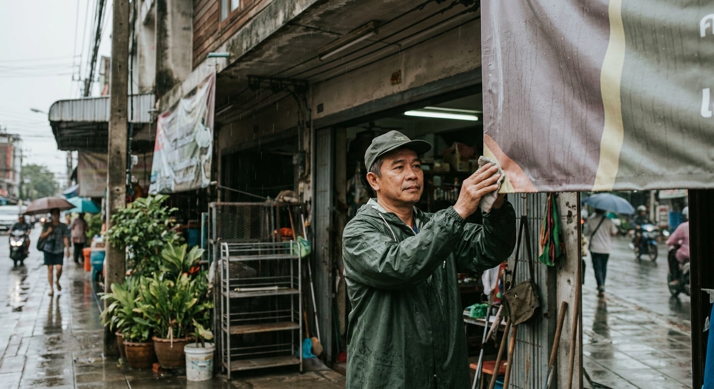 ทริคดูแลป้ายไวนิลรับหน้าฝน ให้อายุใช้งานนาน สีสดไม่ซีดจาง - vinyl-sign-maintenance-rainy-season
