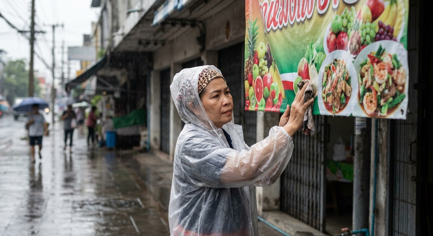 วิธีดูแลป้ายไวนิลหน้าร้านรับหน้าฝน สีสดทนทาน ไม่ซีดจาง - vinyl-signage-maintenance-rainy-season