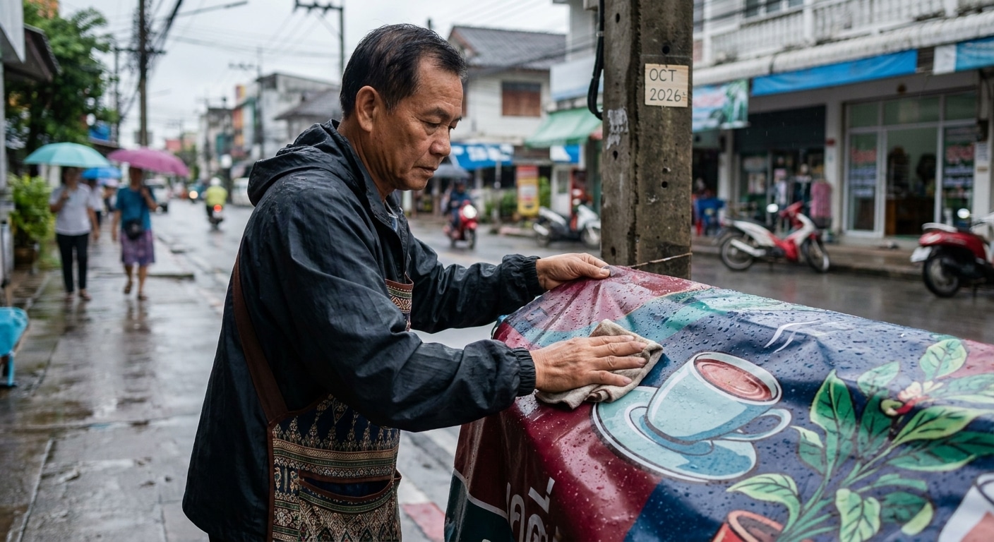 ทริคดูแลป้ายไวนิลหน้าฝน 2026 ยืดอายุการใช้งานสีสวยทน - vinyl-signage-maintenance-rainy-season