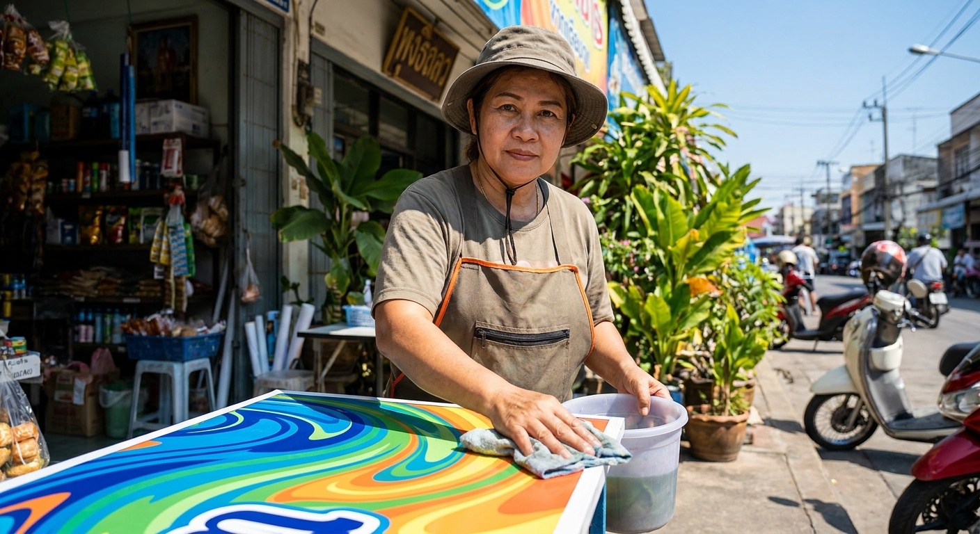 ยืดอายุใช้งาน! วิธีดูแลป้ายไวนิลหน้าร้านให้สีสดทนแดดทนฝน - vinyl-signage-maintenance-tips