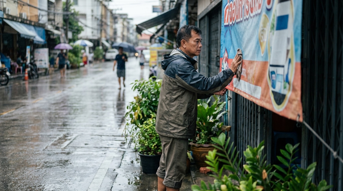 ยืดอายุการใช้งาน! วิธีดูแลป้ายไวนิลหน้าร้านรับหน้าฝน 2026 - vinyl-signage-maintenance-tips