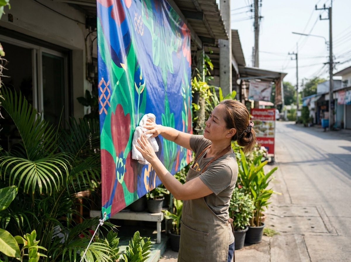 วิธีดูแลป้ายไวนิลให้สีสด ทนแดดฝน ยืดอายุใช้งาน - vinyl-signage-maintenance-tips