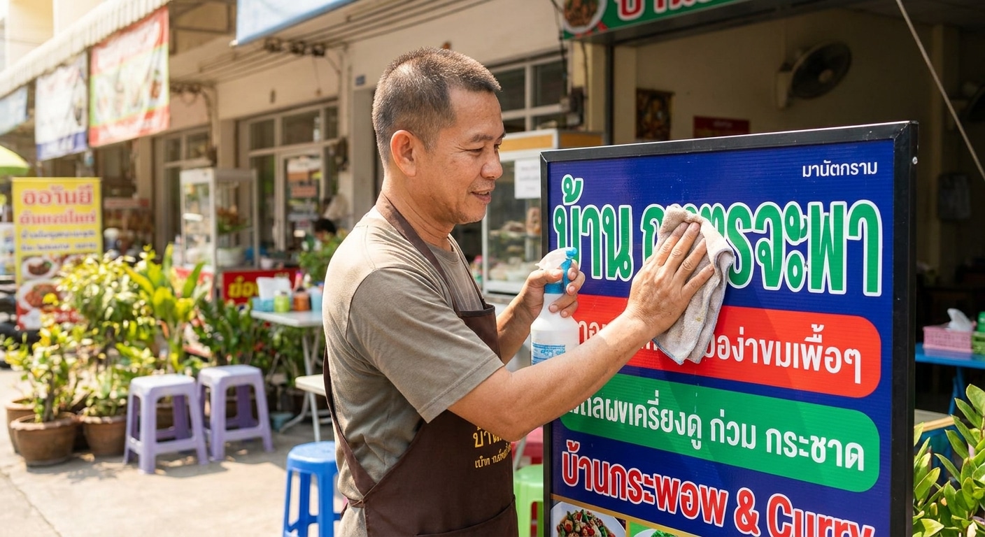 วิธีดูแลป้ายไวนิลหน้าร้านให้สีสด ทนแดด ยืดอายุใช้งาน - vinyl-signage-maintenance-tips