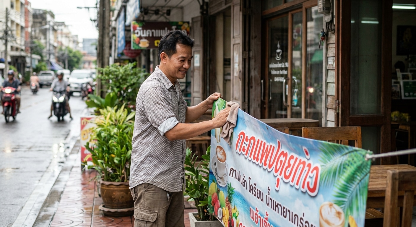วิธีดูแลป้ายไวนิลหน้าร้านให้สีสด ทนแดดทนฝน ใช้ได้นาน - vinyl-signage-maintenance-tips