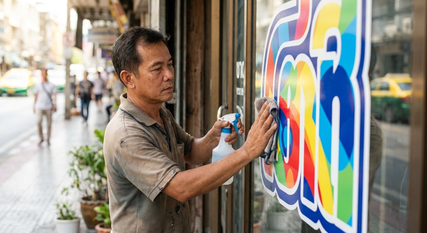 วิธีดูแลป้ายไวนิลและสติ๊กเกอร์หน้าร้านให้สีสดทนนาน - vinyl-sticker-maintenance-tips