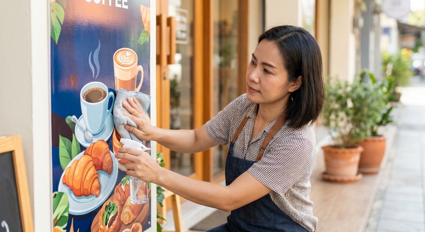 วิธีดูแลป้ายไวนิลและสติ๊กเกอร์ให้สีสดทนทาน ใช้งานได้นาน - vinyl-sticker-maintenance-tips