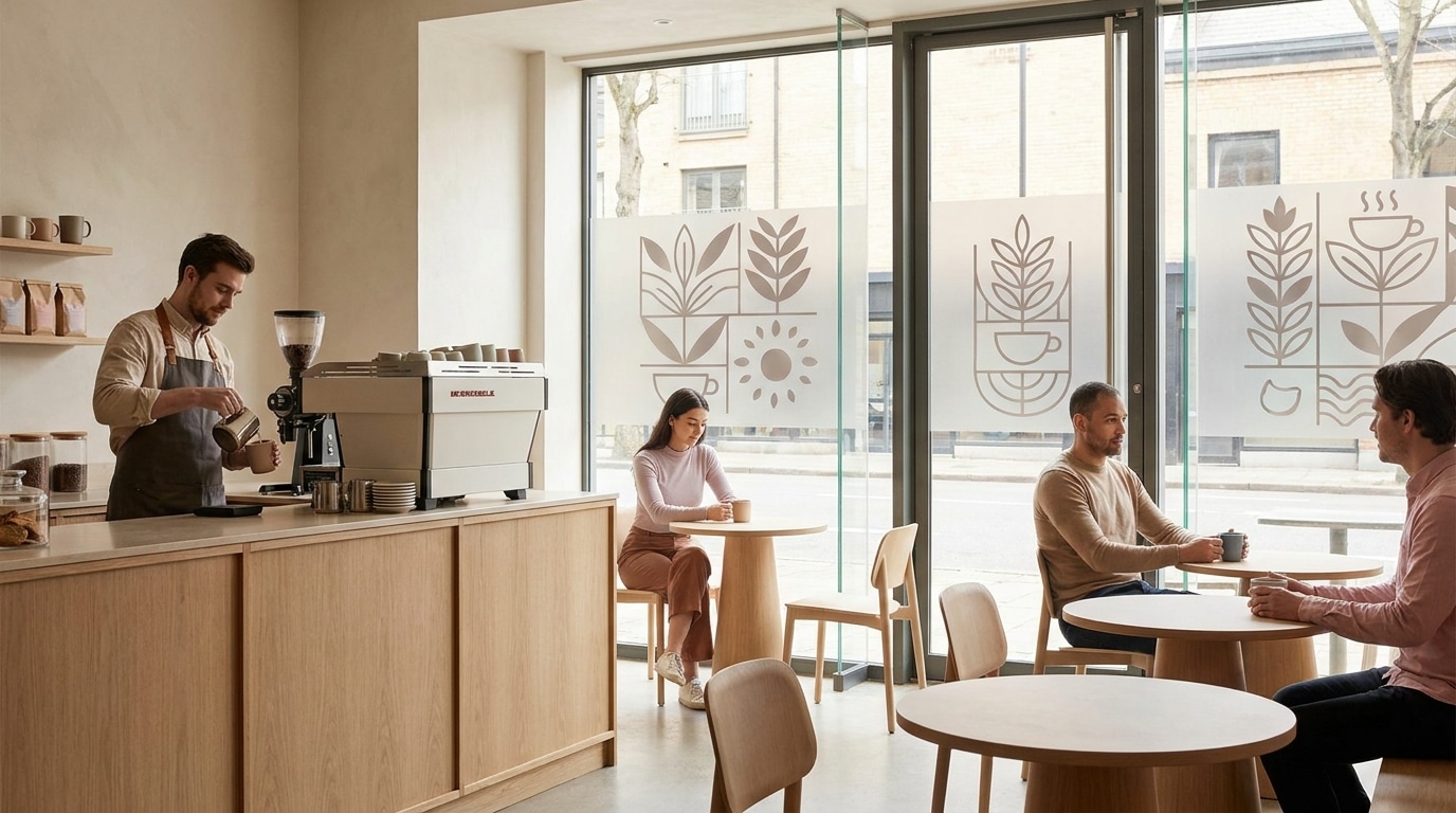 สติ๊กเกอร์ติดกระจกคาเฟ่ เลือกแบบไหนให้ร้านดูโปร? - cafe-window-sticker-tips