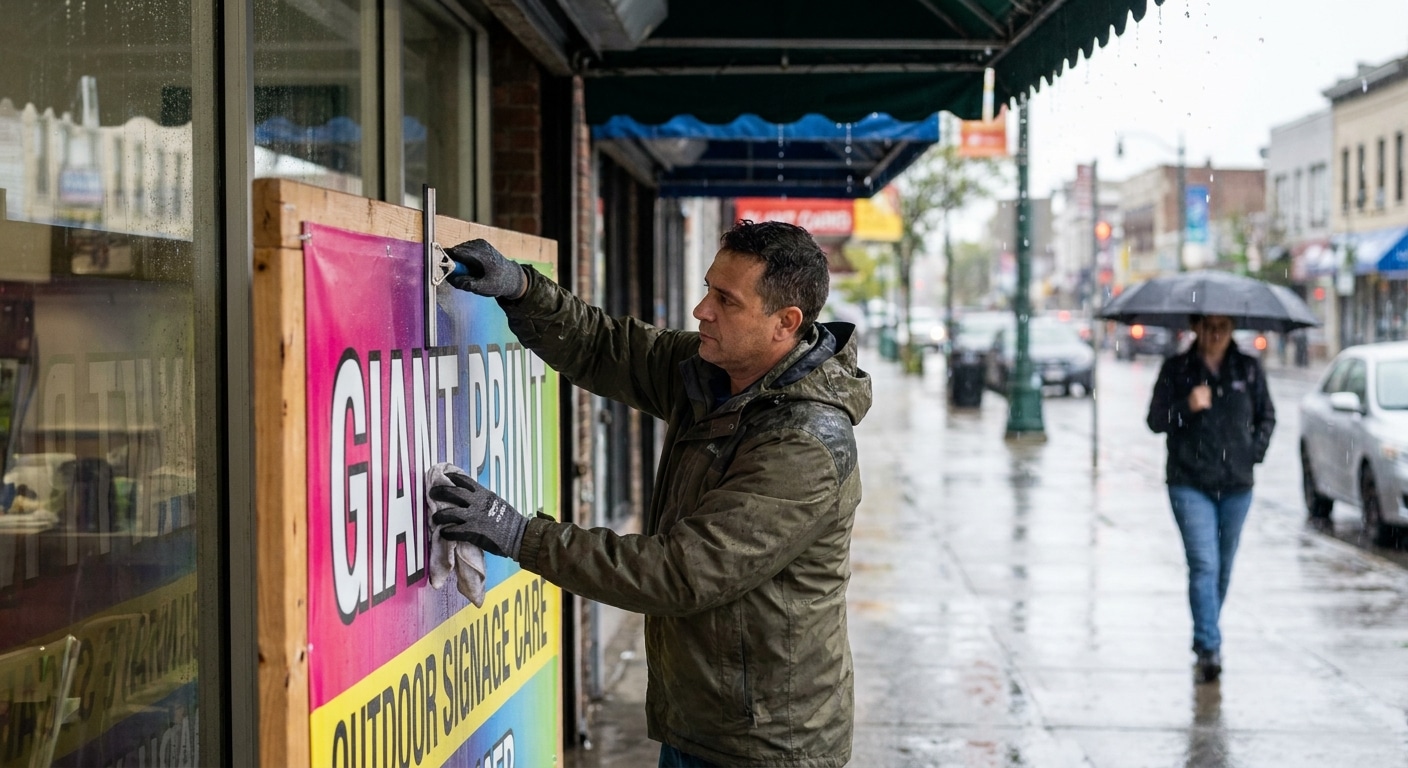วิธีดูแลป้ายโฆษณาหน้าฝน ให้สีสดทนทาน ไม่ขาดง่าย - care-outdoor-vinyl-sign-rainy