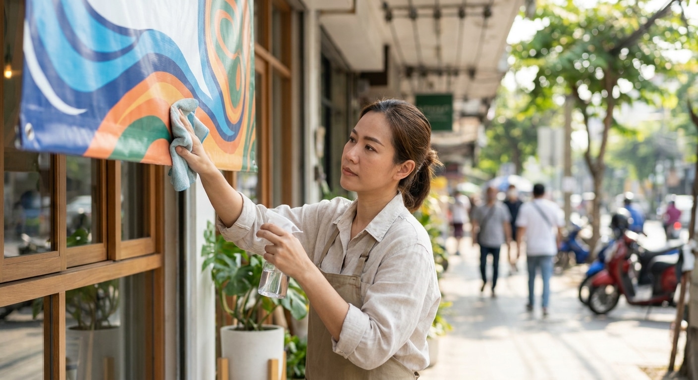 เคล็ดลับดูแลป้ายไวนิลหน้าร้านให้สีสด ทนแดดทนฝน - care-vinyl-banner-signage