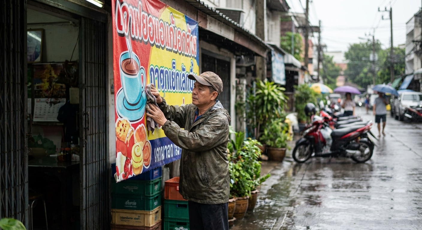 วิธีดูแลป้ายไวนิลหน้าร้านสู้หน้าฝน ให้สีสดทน ไม่ซีดจาง - care-vinyl-sign-rainy-season