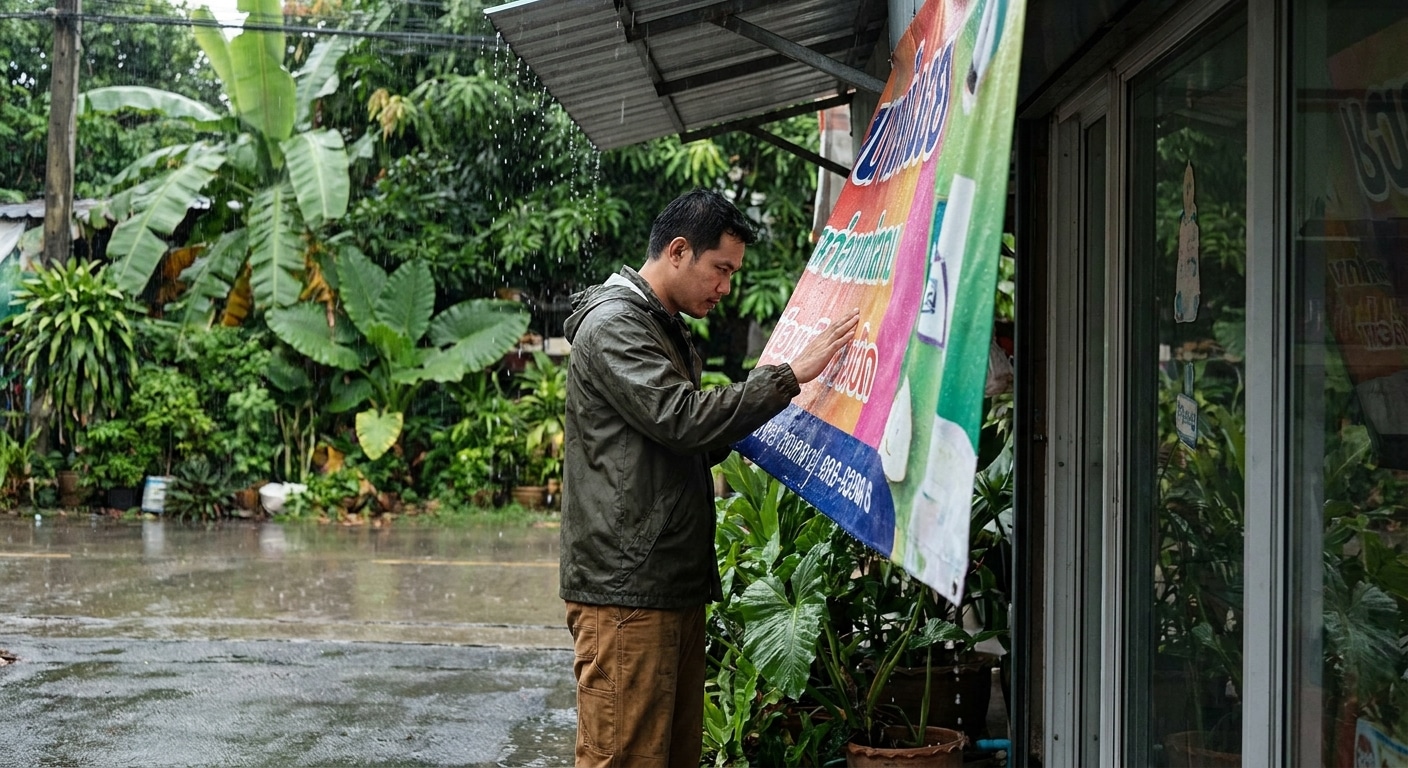 รับมือหน้าฝน 2026: ทริคดูแลป้ายไวนิลให้สีสด ทนทาน - care-vinyl-sign-rainy
