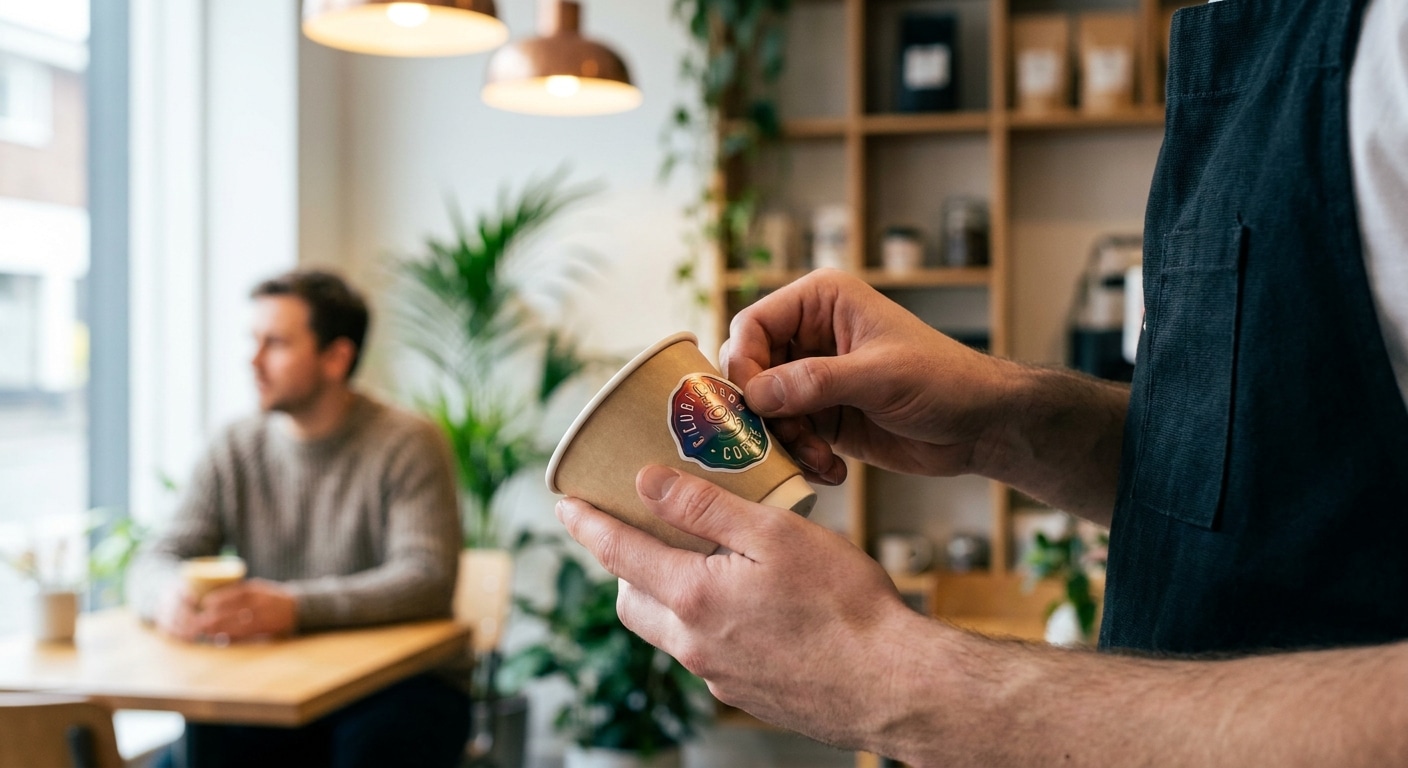 เทคนิคทำสติ๊กเกอร์ติดแก้วกาแฟ ยกระดับคาเฟ่ให้ดูแพง! - coffee-cup-sticker-printing-cafe