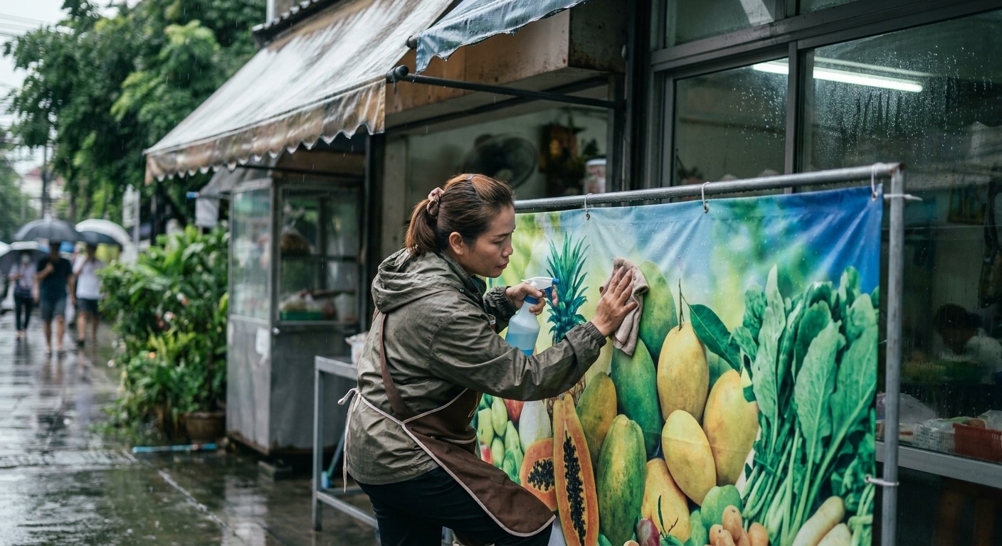 วิธีดูแลป้ายโฆษณาและป้ายไวนิลหน้าร้านให้สีสดทนแดดทนฝน - maintain-outdoor-vinyl-signs