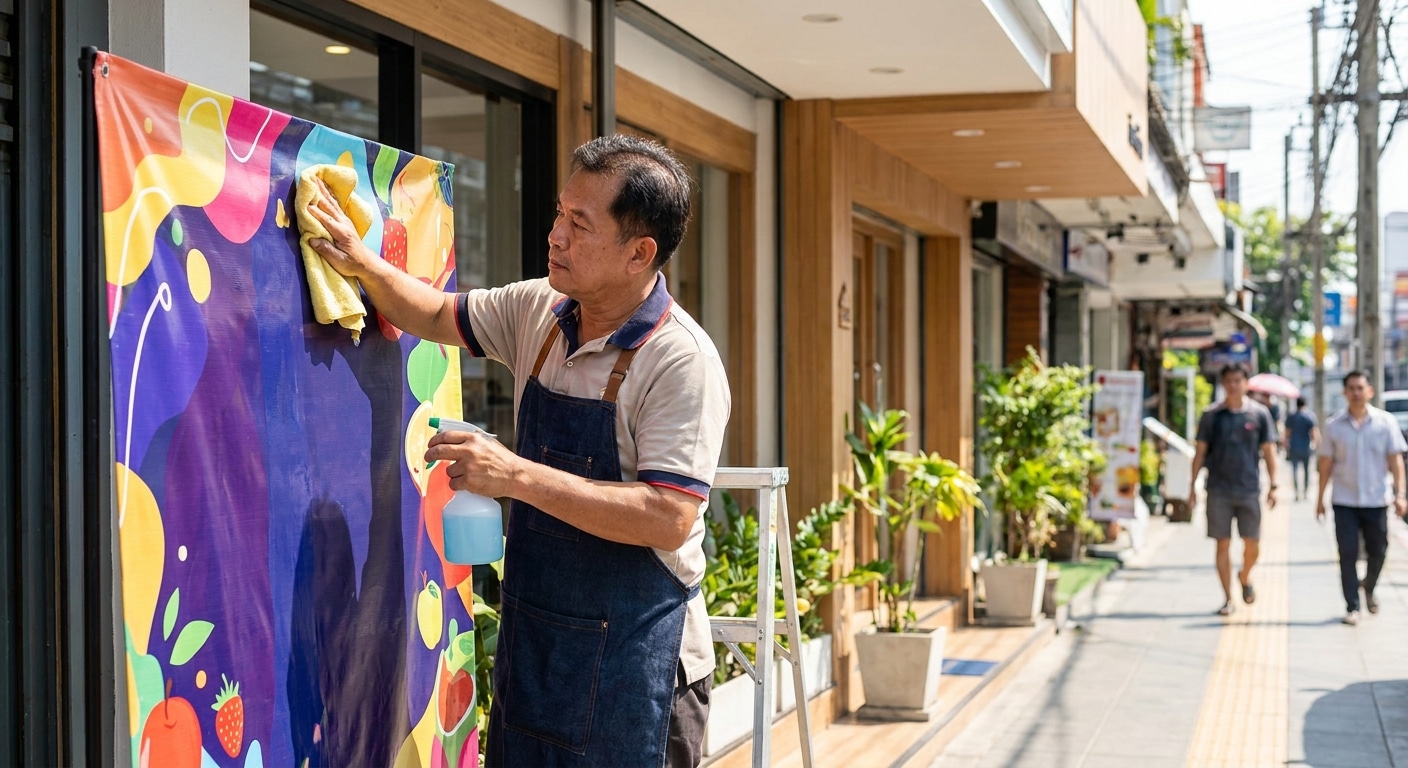 ทริคดูแลป้ายไวนิลและป้ายโฆษณาให้สีสด ทนแดดทนฝน - maintain-vinyl-banner-signage
