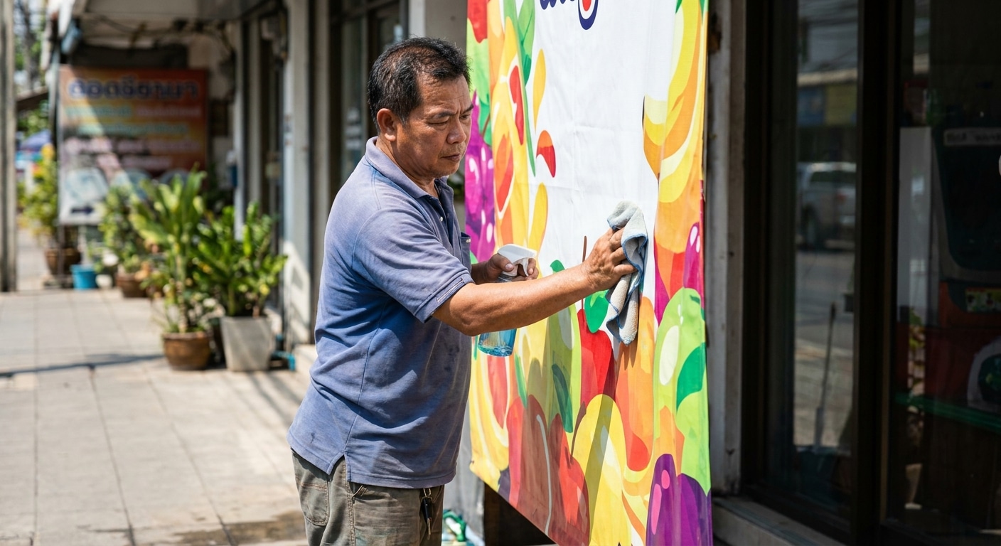วิธีดูแลป้ายโฆษณาและสติ๊กเกอร์หน้าร้านให้สีสดทนนาน - maintain-vinyl-signage-sticker-tips