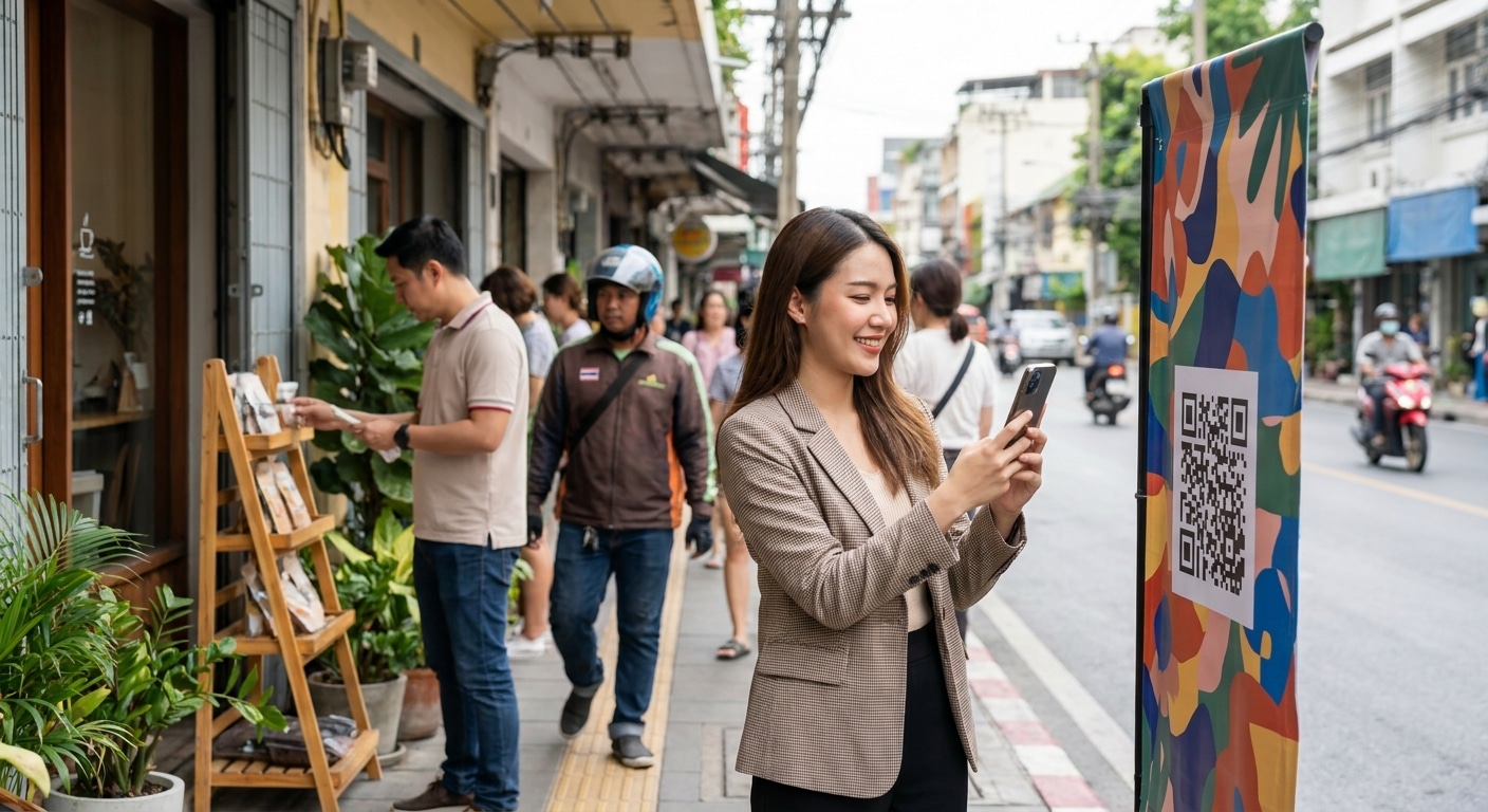 การตลาด O2O! ดึงลูกค้าด้วยป้ายไวนิลและสติ๊กเกอร์ QR Code - o2o-marketing-signage-qr-code