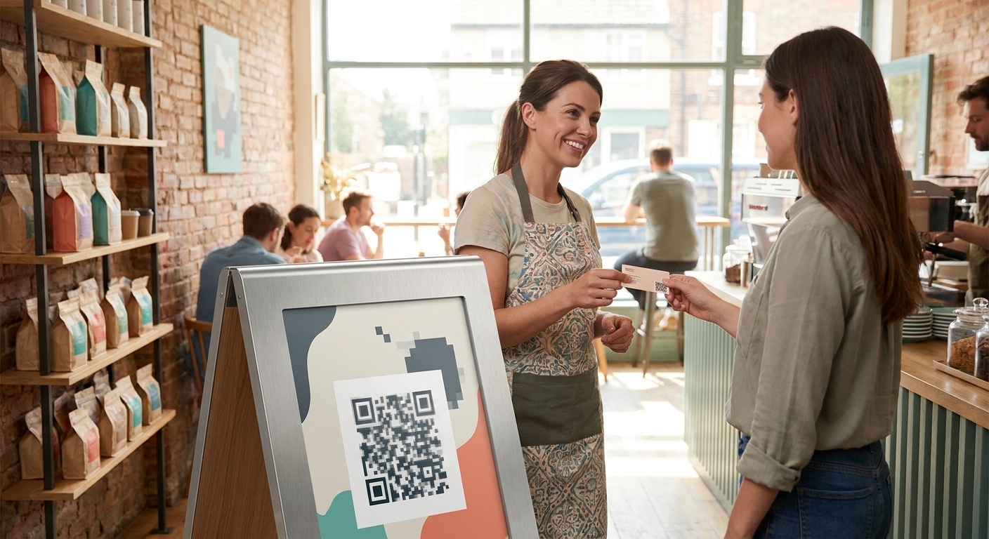 กลยุทธ์ O2O: ป้ายสแตนดี้และนามบัตรติด QR Code เพิ่มยอดขาย - o2o-print-marketing-qr-code