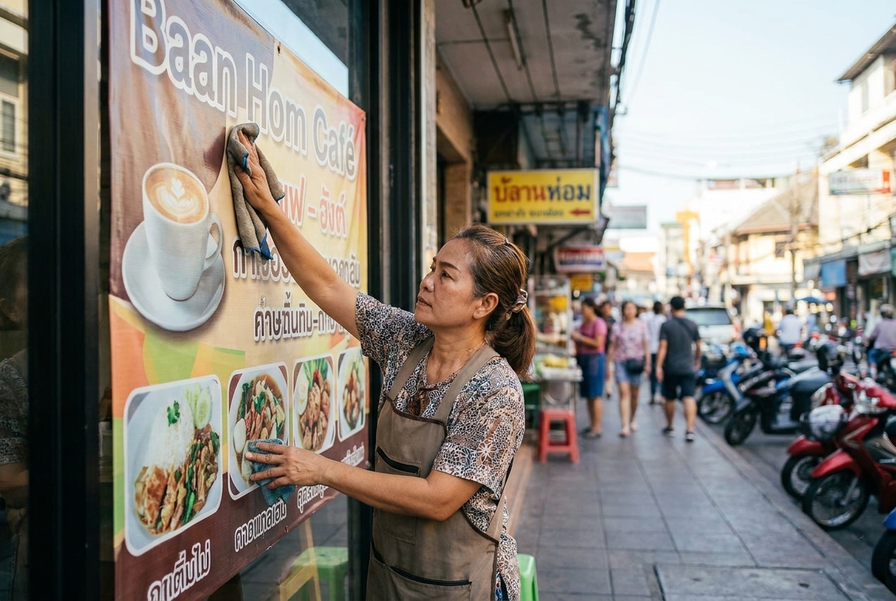 ทริคดูแลป้ายไวนิลและสติ๊กเกอร์หน้าร้านให้สีสดทนแดดทนฝน - outdoor-sign-sticker-maintenance