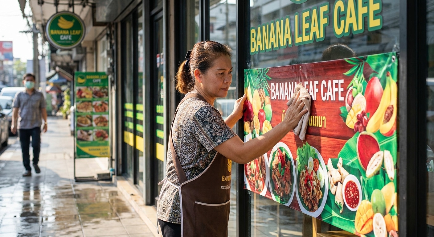วิธีดูแลป้ายไวนิลและสติ๊กเกอร์หน้าร้านให้สีสด ทนแดดทนฝน - outdoor-sign-sticker-maintenance