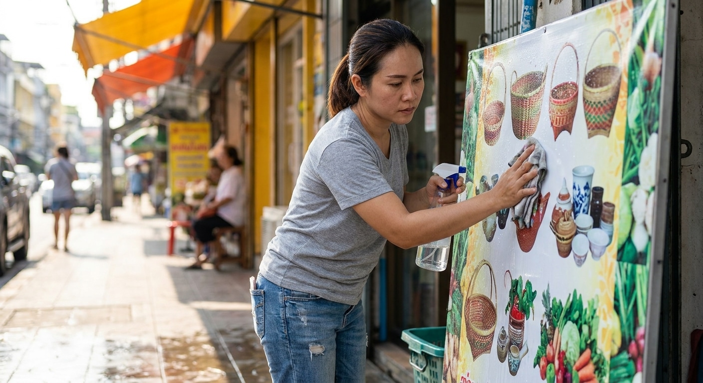 เคล็ดลับดูแลป้ายไวนิลและสติ๊กเกอร์ให้สีสด ทนแดดทนฝน - outdoor-sign-sticker-maintenance-tips