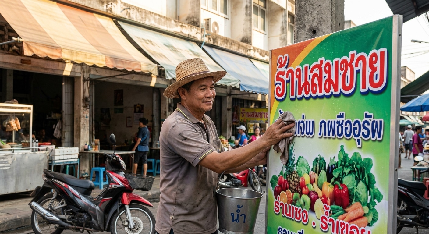 วิธีดูแลป้ายไวนิลและสติ๊กเกอร์หน้าร้าน ให้สีสดทนแดด - outdoor-signage-sticker-maintenance