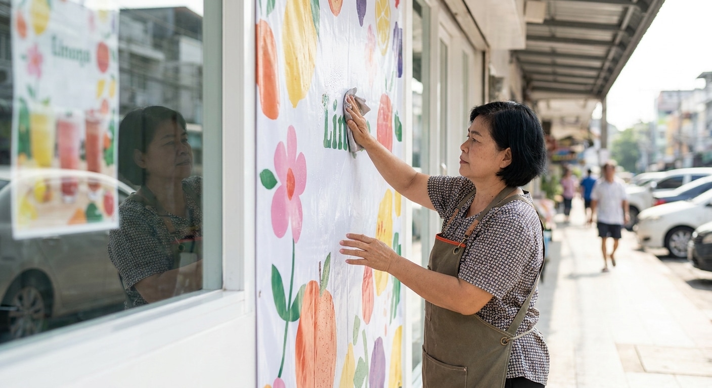 เคล็ดลับดูแลป้ายไวนิลและสติ๊กเกอร์หน้าร้านให้สีสด ทนแดดทนฝน - outdoor-signage-sticker-maintenance