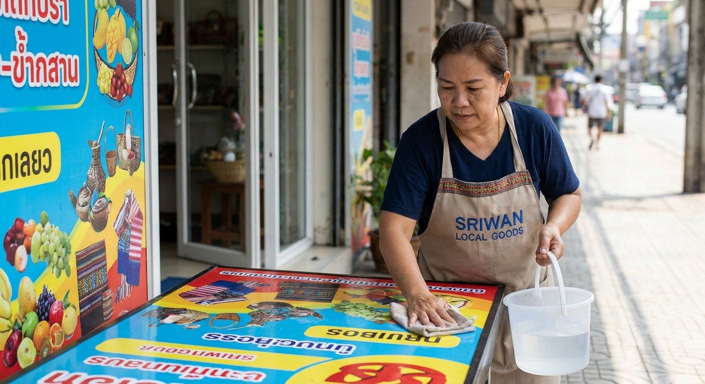 วิธีดูแลป้ายไวนิลและสติ๊กเกอร์หน้าร้านให้สีสด ทนแดดทนฝน - outdoor-signage-vinyl-maintenance