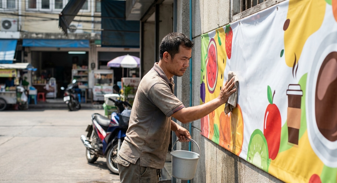 วิธีดูแลป้ายโฆษณาและไวนิลกลางแจ้งให้สีสดทนแดดทนฝน - outdoor-vinyl-banner-maintenance
