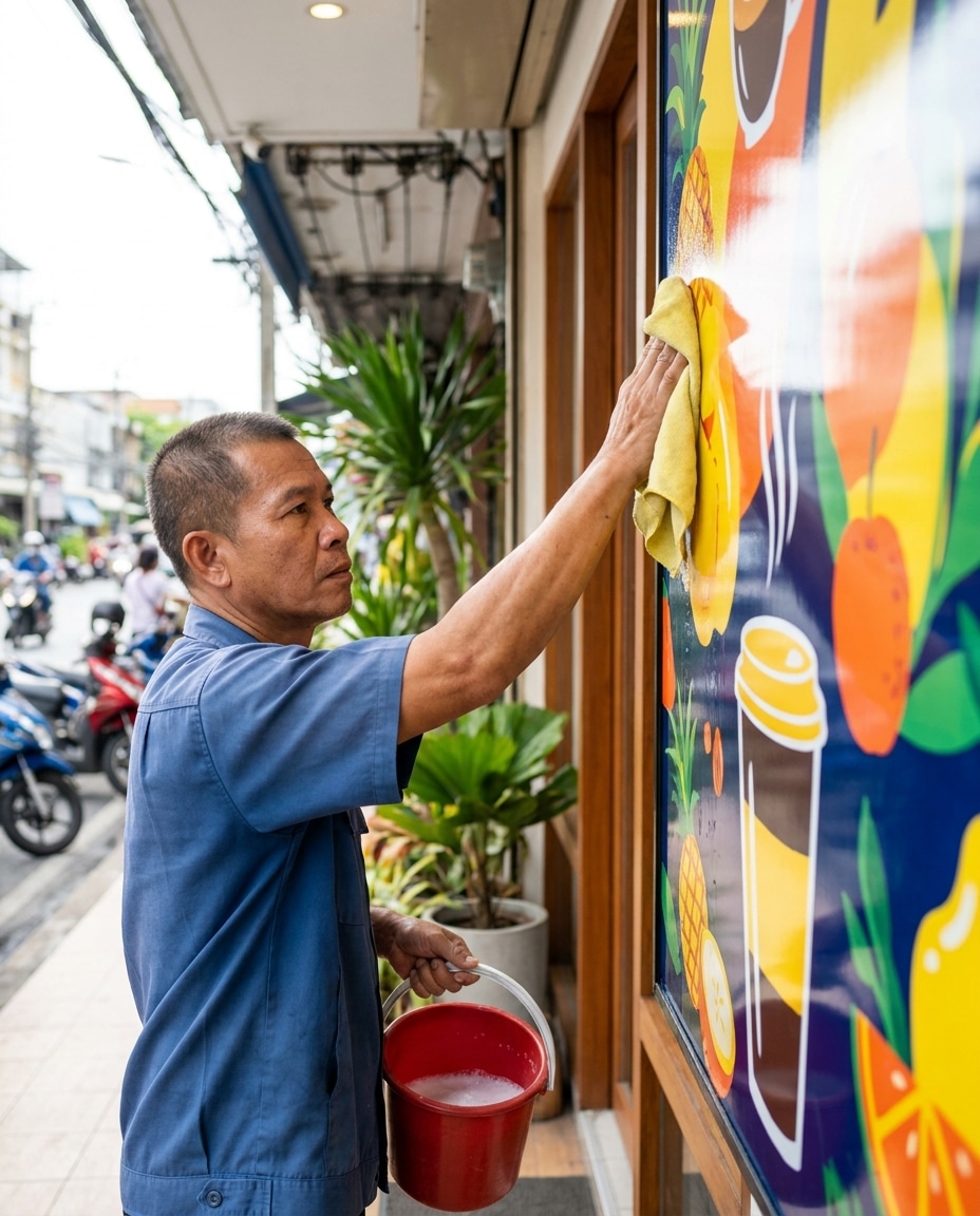 วิธีดูแลป้ายไวนิลหน้าร้านให้สีสดสู้แดดสู้ฝน - outdoor-vinyl-banner-maintenance