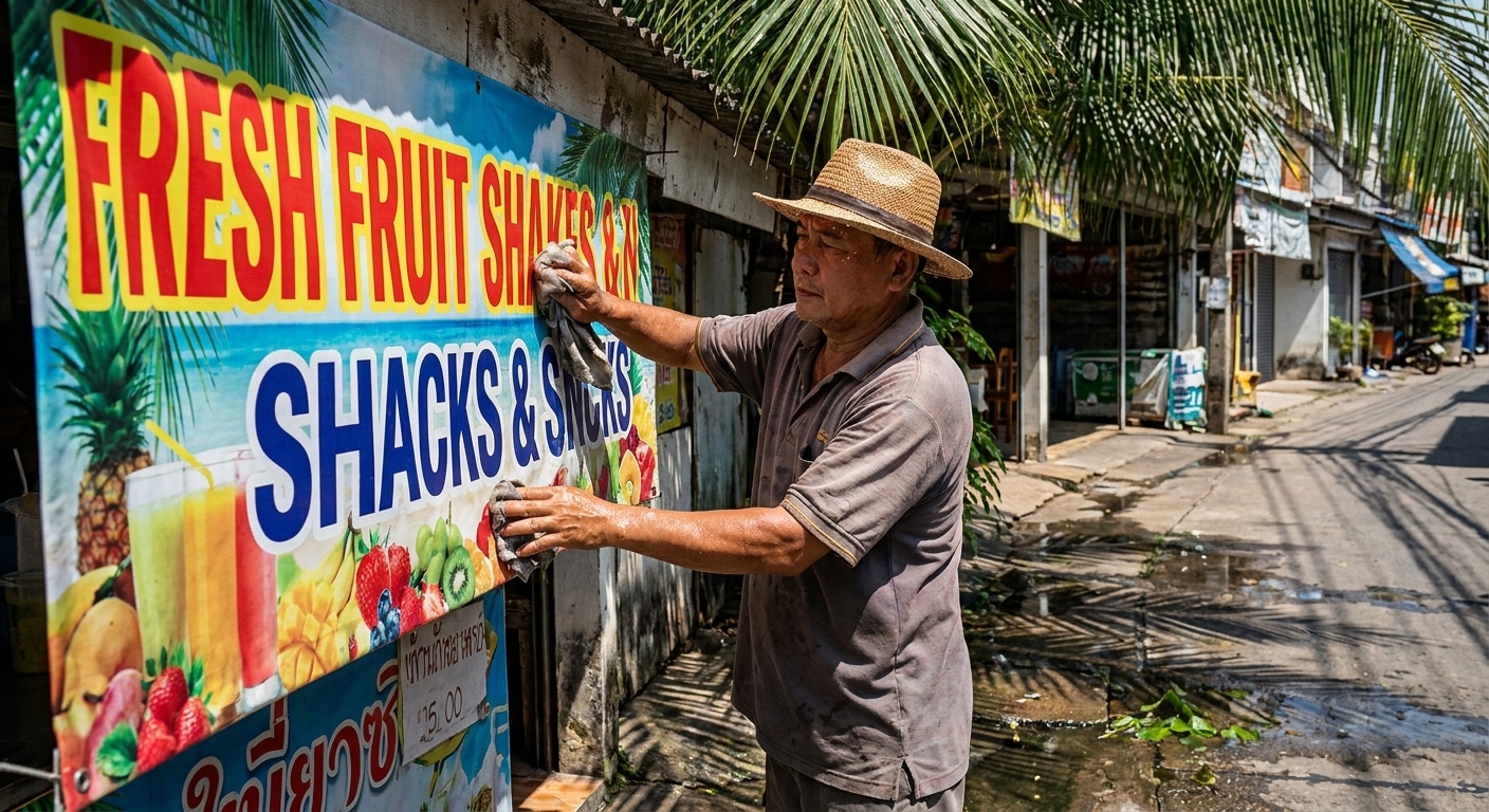 วิธีดูแลป้ายไวนิลหน้าร้าน สู้แดดฝนเมืองไทย ให้สีสดทนทาน - outdoor-vinyl-banner-maintenance