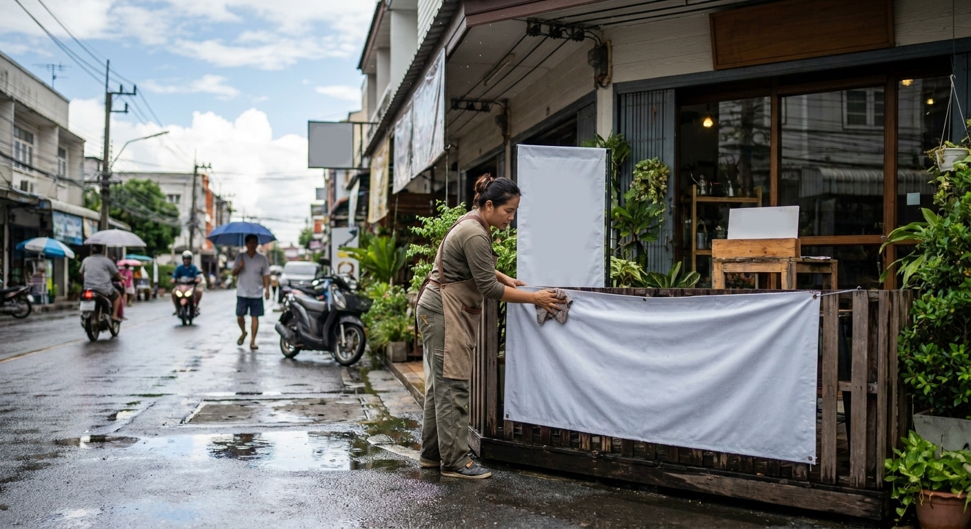 วิธีดูแลป้ายไวนิลหน้าร้านให้สีสดทนทาน รับหน้าฝน - outdoor-vinyl-sign-maintenance