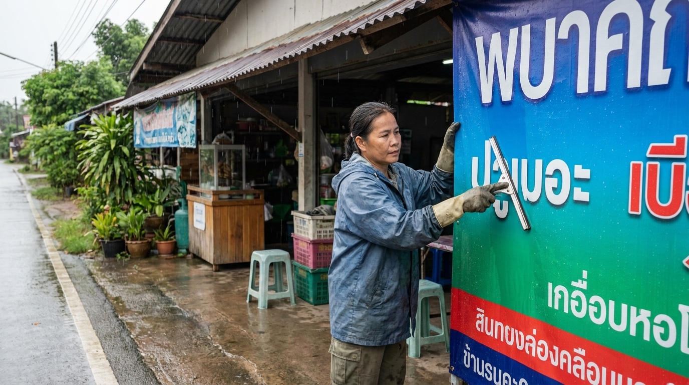 ทริคดูแลป้ายไวนิลหน้าร้าน ให้สีสดทนแดดทนฝนยืดอายุใช้งาน - outdoor-vinyl-sign-maintenance