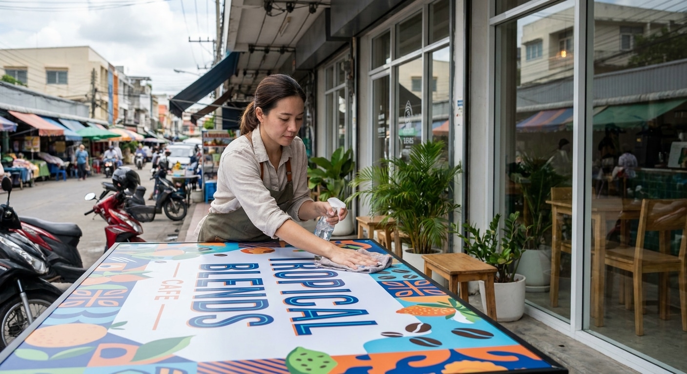 วิธีดูแลป้ายไวนิลและสติ๊กเกอร์ ให้สีสดทนแดดทนฝน - outdoor-vinyl-sticker-maintenance